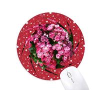 Flores rosadas hermosas hojas verdes Wheel mouse pad de goma roja redonda