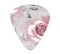 Flores rosas, acuarela floral, rosa, hojas grises, salpicadura,12 púas de guitarra, 3 grosores diferentes para guitarra acústica, bajo y ukelele