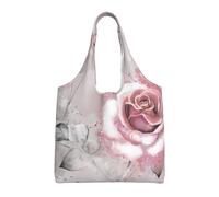 Flores rosas, acuarela floral, rosa, hojas grises, salpicadura,Bolsas de mano reutilizables, bolsas de supermercado, bolso de hombro de lona de gran capacidad