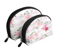 Flores Rosas Rosadas, Bolsa de Maquillaje de Concha, Monedero pequeño para Mujer, Bolsa de artículos de tocador, Bolsa de cosméticos, 2 Piezas