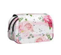 Flores Rosas Rosadas Estuche para lápices portátil con Doble Concha y Cremallera