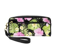 Flores Rosas Tropicales y Palmeras de la Selva, Bolsa de Maquillaje Bolsa de cosméticos Bolsa de Aseo de Viaje portátil Estuche de Cuero para Mujeres y niñas