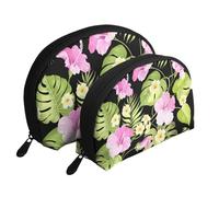 Flores Rosas Tropicales y Palmeras de la Selva, Bolsa de Maquillaje de Concha, Monedero pequeño para Mujer, Bolsa de artículos de tocador, Bolsa de cosméticos, 2 Piezas