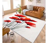 Flores Sencillas de Acuarela Alfombra para Salón 180x240 cm Rojo Pelo Corto Súper Suave Alfombra Lavable para Dormitorio y Sala, Antideslizante, No Desprende Pelusa y Fácil de Limpiar