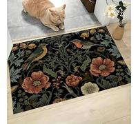 Flores Silvestres Aves Alfombra Atrapapolvo Antideslizante Lavable en Lavadora,40 x 60 cm Felpudo de Entrada con Microfibras para Entrada Puerta Pasillo, Ver Oscuro