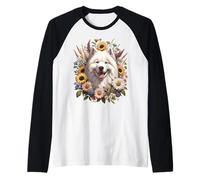 Flores silvestres de verano del perro samoyedo Camiseta Manga Raglan