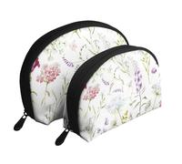 Flores Silvestres Florales Acuarela, Bolsa de Maquillaje de Concha, Monedero pequeño para Mujer, Bolsa de artículos de tocador, Bolsa de cosméticos, 2 Piezas