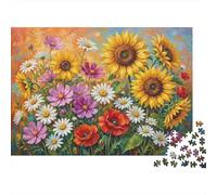Flores Silvestres Mixtas con Girasoles Rompecabezas El Paisaje Puzzle 1000 Piezas - Regalo, Juego Familiar, Decoración del Hogar, para Adultos 38x26cm/1000pcs