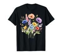 Flores Silvestres Ramo Acuarela Floral Botánico Floración Naturaleza Camiseta