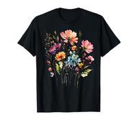 Flores Silvestres Ramo Acuarela Floral Botánico Floración Naturaleza Camiseta