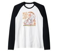 Flores Silvestres Retro de Vaquera sureña al Atardecer - Caballos Salvajes Camiseta Manga Raglan