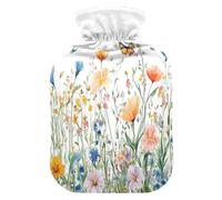Flores silvestres y mariposas (1) bolsa de agua caliente con funda de forro polar suave para aliviar el dolor de cuello y hombros, terapias frías y calientes, L