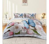 Flores Sueñadoras Animales Mariposas Edredón 140 x 200 cm, Super Suave Transpirable Multicolor Microfibra, Funda de edredón de plumón Ilustración moderna con 2 fundas de almohada para adulto