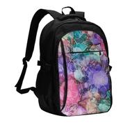 Flores teñidas con la técnica tie-dye, Mochila de viaje informal para portátil con puerto de carga USB para hombres y mujeres.