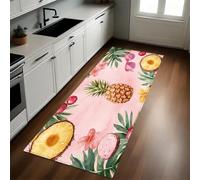 Flores Tropicales Alfombra Cocina 60 x 180 cm Acuarela de piña y Coco Antideslizante y Lavable, Impermeable, Resistente, Fácil de Limpiar y Antimanchas