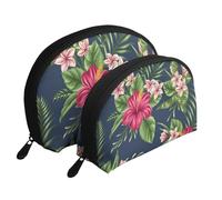Flores Tropicales Frangipani Hibisco, Bolsa de Maquillaje de Concha, Monedero pequeño para Mujer, Bolsa de artículos de tocador, Bolsa de cosméticos, 2 Piezas