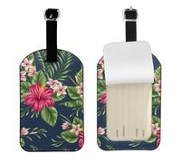 Flores tropicales Frangipani Hibisco,Etiquetas de equipaje de cuero sintético con nombre, etiquetas de viaje duraderas, 2 unidades