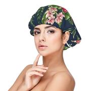 Flores tropicales Frangipani Hibisco,Gorro de dormir de satén para adultos - Gorro de dormir elástico para mujer, cubrecabello nocturno
