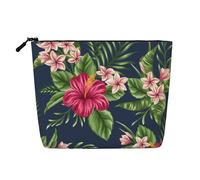 Flores Tropicales Frangipani Hibisco Naturaleza,Neceser de Maquillaje de imitación Lino, Neceser de Viaje portátil