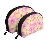 Flores Tropicales Rosadas y Naranjas, Bolsa de Maquillaje de Concha, Monedero pequeño para Mujer, Bolsa de artículos de tocador, Bolsa de cosméticos, 2 Piezas