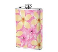 Flores tropicales rosas y naranjas,Frasco de acero inoxidable 304 de 8 oz con funda de cuero sintético, frasco de bolsillo para licor plano para exteriores