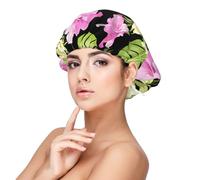 Flores tropicales rosas y palmeras selváticas,Gorro de dormir de satén para adultos - Gorro de dormir elástico para mujer, cubrecabello nocturno