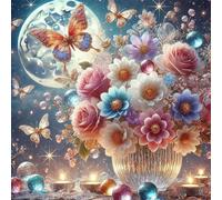 Flores y Mariposas a la luz de la Luna Puzzle 200 Piezas Rompecabezas para Adultos 200 Piezas Juego de desafiante Rompecabezas Familiar Regalo Adulto