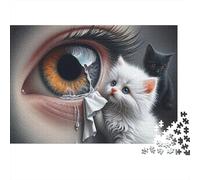 Flores y Ojos Rompecabezas 1000 Piezas Gatito y lágrimas Cartón Grueso para Parejas Noche Familiar para Decorar Mejor Regalo Oferta 52x38cm/1000pcs