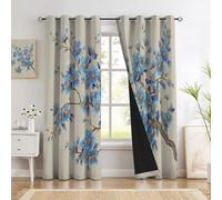 Flores Y Ramas En Láminas Doradas Cortinas Opacas, Beige Plantas Chinas Cortinas Termicas Aislantes Frio Cortina Blackout con Ojales 2 Piezas para Dormitorio Salon Cocina 140Anx225Al Cm