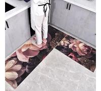 Flores Y Ramas Peonía Alfombra de Cocina, Melancolía Retro Juego de alfombras de Cocina Antideslizantes adecuadas para habitación Exterior Cocina vestíbulo - 50x80+50x120cm