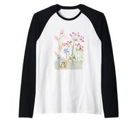 Flores y rana de jardín botánico de acuarela floral para mujer Camiseta Manga Raglan