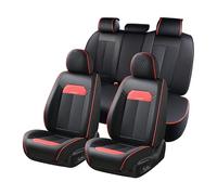FLORICH Car Seat Cover Full Seats with Waterproof Leather, Car Seat Protectors with Storage Pocket, Airbag Compatible, Universal Seat Cover Fit for SUV, Sedan, Vans, Trucks- Black&Red Line