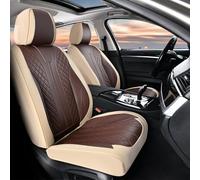 FLORICH Fundas Universales para Asientos de Coche para los Asientos Delanteros, Fundas Transpirables de Cuero Impermeable, Aptas para la Mayoría de Turismos, SUV (Asientos Delanteros, Beige&Café)