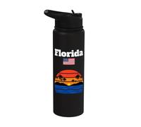 Florida Beach souvenir palmeras océano puesta de sol bandera de EE. UU Stainless Steel Insulated Water Bottle