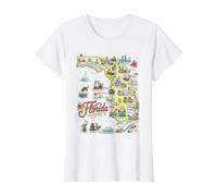 Florida FL USA Mapas Iconos, Ciudades Camiseta gráfica económica, Mujer, Blanco, S