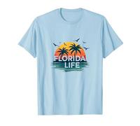 Florida Life: Paraíso Tropical Sunset Beach Camiseta, Hombre, Azul Bebé, XL