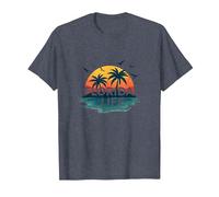 Florida Life: Paraíso Tropical Sunset Beach Camiseta, Hombre, Azul Jaspeado, XL