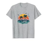 Florida Life: Paraíso Tropical Sunset Beach Camiseta, Hombre, Gris Jaspeado, XXL