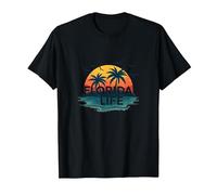 Florida Life: Paraíso Tropical Sunset Beach Camiseta, Hombre, Negro, L