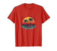 Florida Life: Paraíso Tropical Sunset Beach Camiseta, Hombre, Rojo, XXL