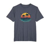 Florida Life: Paraíso Tropical Sunset Beach Camiseta, Hombre Tallas Grandes, Azul Jaspeado, 5X Alto