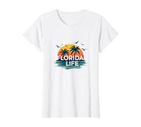 Florida Life: Paraíso Tropical Sunset Beach Camiseta, Mujer, Blanco, 3XL