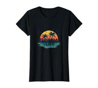 Florida Life: Paraíso Tropical Sunset Beach Camiseta, Mujer, Negro, XL
