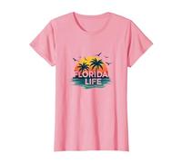 Florida Life: Paraíso Tropical Sunset Beach Camiseta, Mujer, Rosado, L