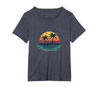 Florida Life: Paraíso Tropical Sunset Beach Camiseta, Mujer Tallas Grandes, Azul Jaspeado, 1XL Grande