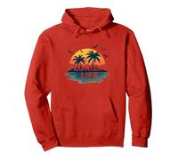 Florida Life: Paraíso Tropical Sunset Beach Sudadera con Capucha, Unisex para Adultos, Rojo, XXL