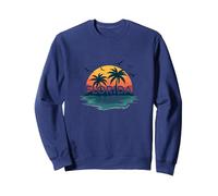 Florida Life: Paraíso Tropical Sunset Beach Sudadera, Unisex para Adultos, Azul Marino, L