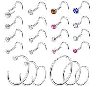 Florideco Pendientes de nariz sin rosca de 18 G, 20 G, para mujer, acero inoxidable quirúrgico 316L, en forma de L, con rosca, para nariz, piercing de fosa nasal, diamante CZ 1,5 mm, 2 mm, 2,5 mm, 3