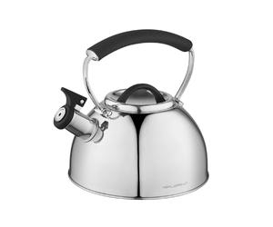 FLORINA ASTA Tetera (2,3 l) I Acero Inoxidable I Tetera Silbadora con Mango Silicona-Touch I Hervidor de Agua para Cocina de Inducción, Gas y Eléctrica I Color: Plata
