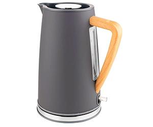 FLORINA Botti Nelly Hervidor de Agua Eléctrico Ultra Rápido, Inalámbrico sin Cable, Diseño Nórdico, 1,7 L, Asa Efecto Madera, Apagado Automático, Grafito, 2150W, 6C5436